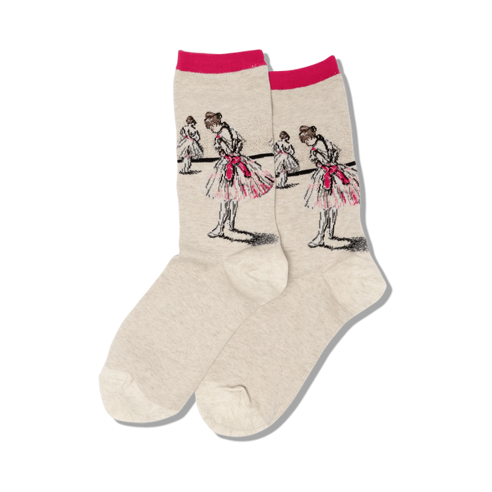 light gray crew socks with a pattern of a ballerina from degas' 