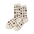 Lifestyle product shot of beige coffee socks on a white background.