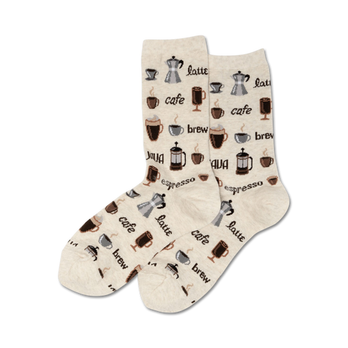 Lifestyle product shot of beige coffee socks on a white background.