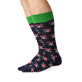 Lifestyle shot showing the Pirate Skull socks on a person's legs.