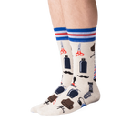 Lifestyle shot of a person wearing the Barber Shop socks, showcasing the fit and design.