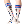 Back view of the Barber Shop socks, showing the full design and top stripe detail.