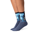 Lifestyle photo showing Picasso's Old Guitarist socks on a person's legs, showcasing how the socks look when worn.