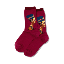 nefertiti queen of egypt crew socks, red, women's  