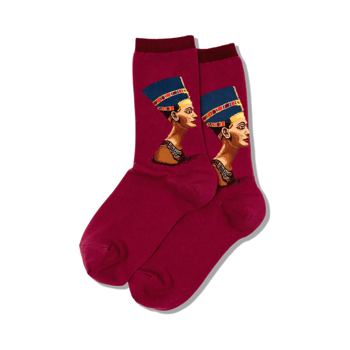 nefertiti queen of egypt crew socks, red, women's  