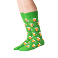 Flat lay showing a pair of green beer mug socks.