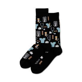  colorful medical symbols adorn black crew socks, perfect for medical professionals and enthusiasts.   