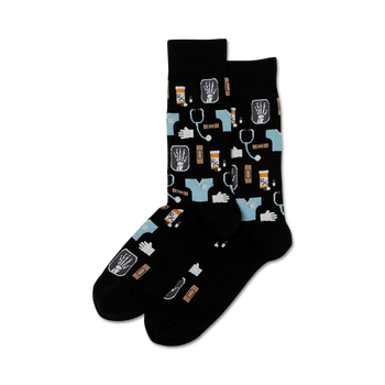  colorful medical symbols adorn black crew socks, perfect for medical professionals and enthusiasts.   