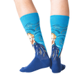 Rear view of a person wearing a pair of Van Gogh's Self Portrait socks, showcasing the design detail on the back of each sock.