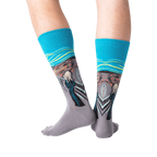 Close-up detail of the 'The Scream' artwork on the socks.
