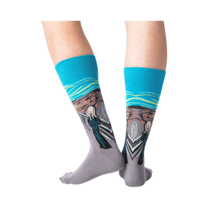 Close-up detail of the 'The Scream' artwork on the socks.
