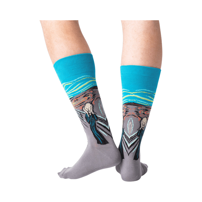 Close-up detail of the 'The Scream' artwork on the socks.