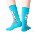 Back view of teal crew socks on a model's legs, highlighting the David image on each sock.