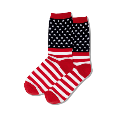 american flag crew socks for women: red, white, and blue stars and stripes pattern.  