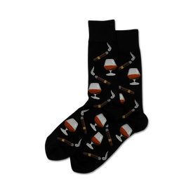 cognac and cigars men's crew socks in black color with an all-over pattern.  