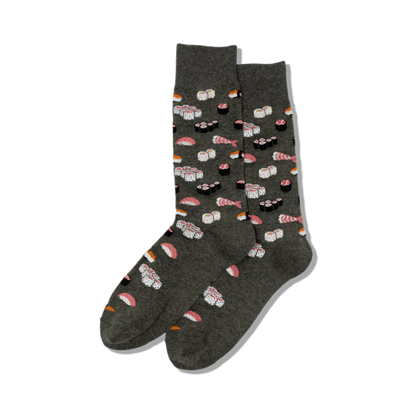 Lifestyle photo of a person wearing black sushi socks and enjoying sushi on a beach.