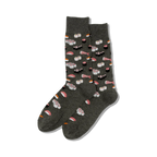 Lifestyle photo of a person wearing black sushi socks and enjoying sushi on a beach.