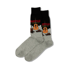 Pair of crew socks; black and grey with a Nashville, Tennessee design featuring a guitar, cowboy boots, and hats.