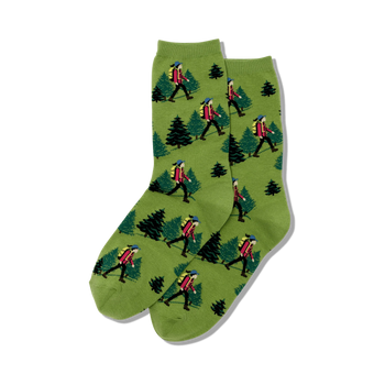 hiker camping themed womens green novelty crew socks