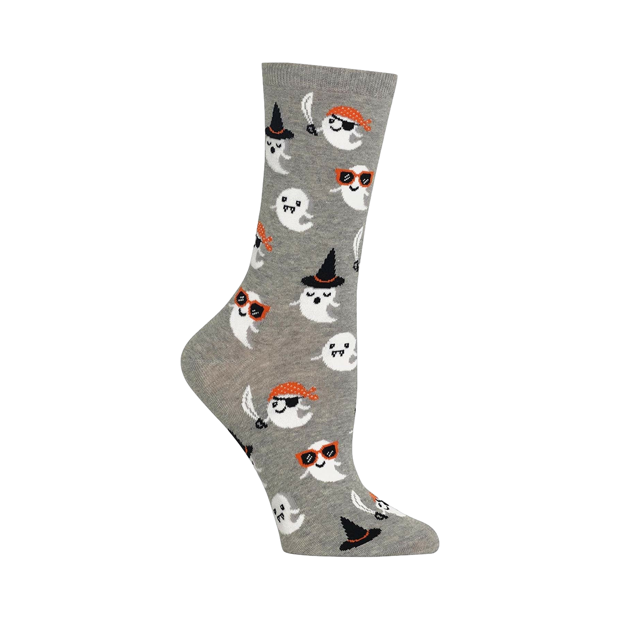 Close-up view of gray Cute Ghost socks showing the ghost pattern.
