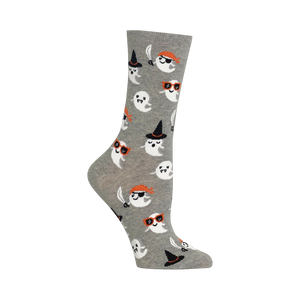 Close-up view of gray Cute Ghost socks showing the ghost pattern.