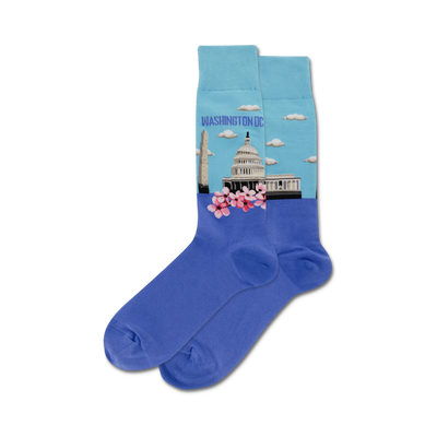 men's crew socks with washington monument and cherry blossom pattern.  