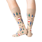 Back view of tan Fishing Lure socks on a model's legs, demonstrating how they look from the back.