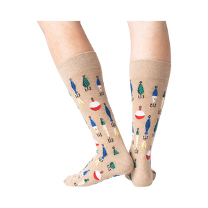 Back view of tan Fishing Lure socks on a model's legs, demonstrating how they look from the back.