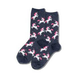 women's crew socks with a pink and white 8-bit unicorn pattern.   