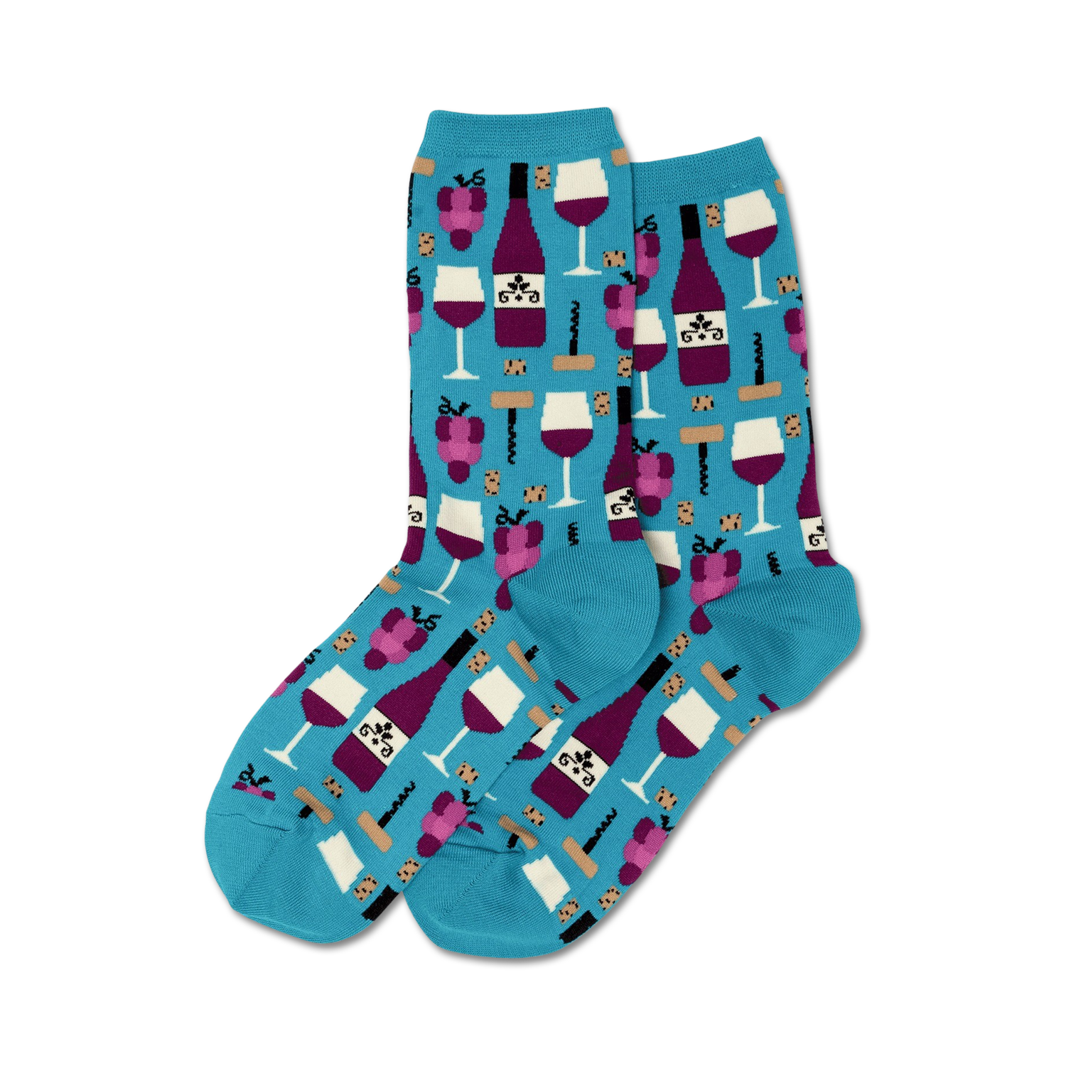 Lifestyle shot showing teal wine socks on a person's legs.
