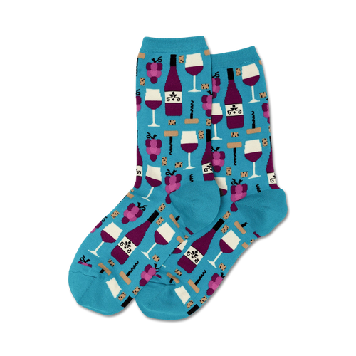 Lifestyle shot showing teal wine socks on a person's legs.