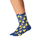 Flat lay product shot of the pink rubber duck socks.