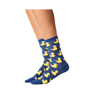 Flat lay product shot of the pink rubber duck socks.