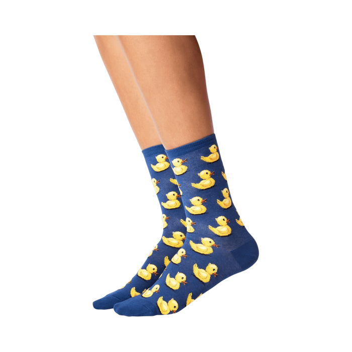 Flat lay product shot of the pink rubber duck socks.