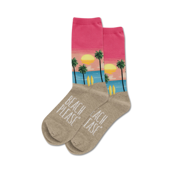 women's crew-length socks with palm tree design, 