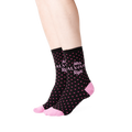 Lifestyle shot showing the 'Mrs. Always Right' socks on a woman's legs.