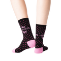 Back view of 'Mrs. Always Right' socks worn on a pair of legs.