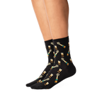 Flatlay studio shot of a pair of black 'Champagne Bottles' socks.
