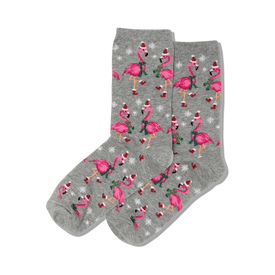 santa flamingos christmas themed womens grey novelty crew socks