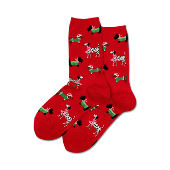 christmas dogs christmas themed womens red novelty crew socks