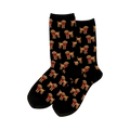 Crew socks, black with tan poodles wearing red bows. A whimsical pattern.