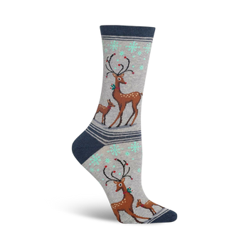 reindeers christmas themed womens grey novelty crew socks