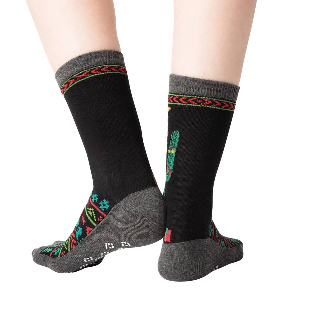 Back view of the socks showing the non-skid grips on the bottom.