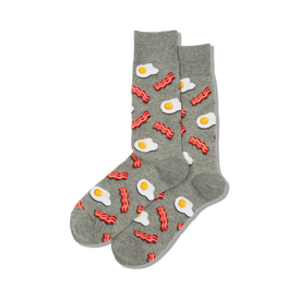 red and yellow crew socks with bacon and egg pattern   