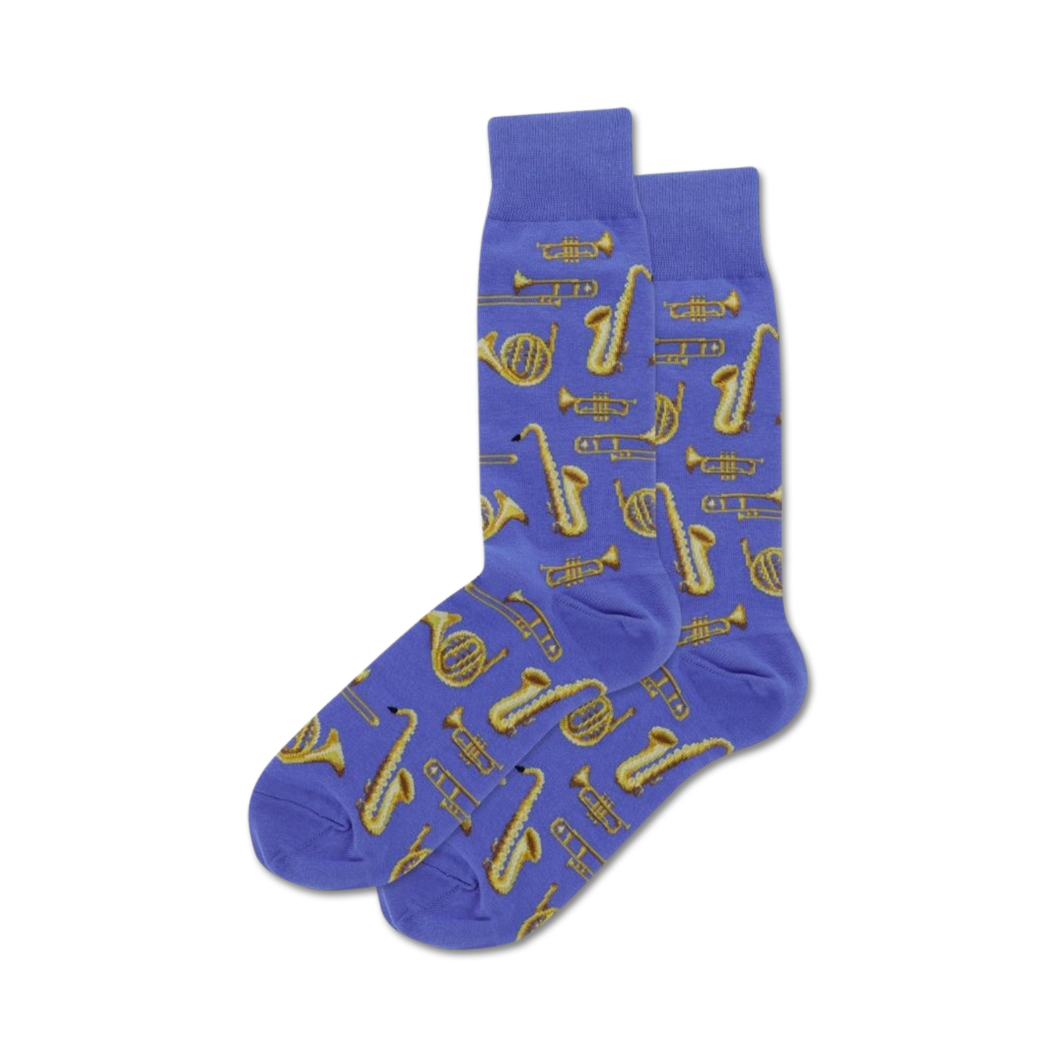 Jazz Instrument socks in blue shown on a white background.