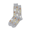 Pair of grey crew socks with a repeating pattern of gavel, scales of justice, legal documents, and the word 'LAW'.