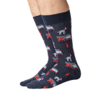 Lifestyle shot showing the Fireman socks on a man's legs. The socks are the focal point.