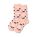 Pair of pink sushi socks displayed flat.
