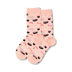 Pair of pink sushi socks displayed flat.