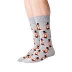 Lifestyle shot showing the Foxy Groom socks on a person's legs.